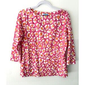 J. McLaughlin Catalina Cloth Womens Top Size Large Pink Orange 3/4 Sleeve Shirt